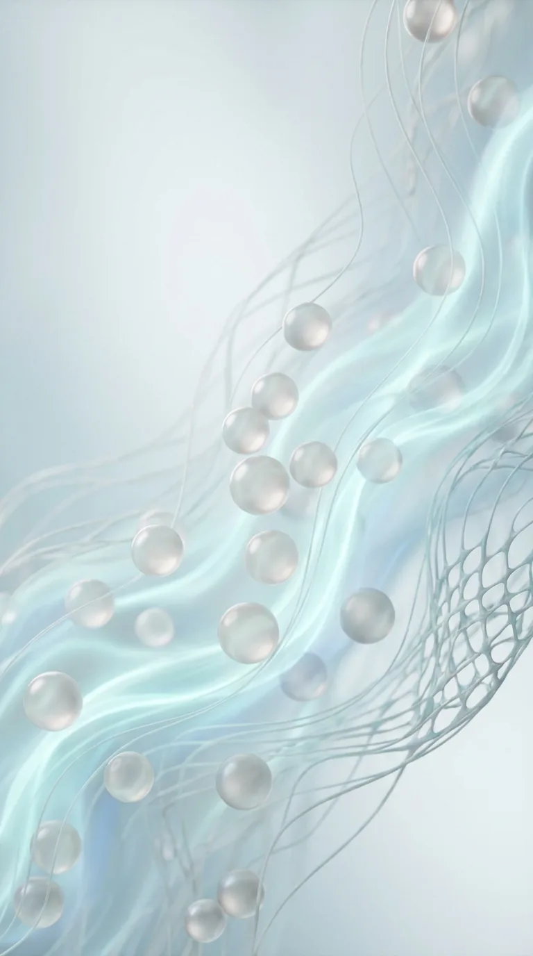 Juläine LASYNPRO uniform microspheres and collagen fibres illustration